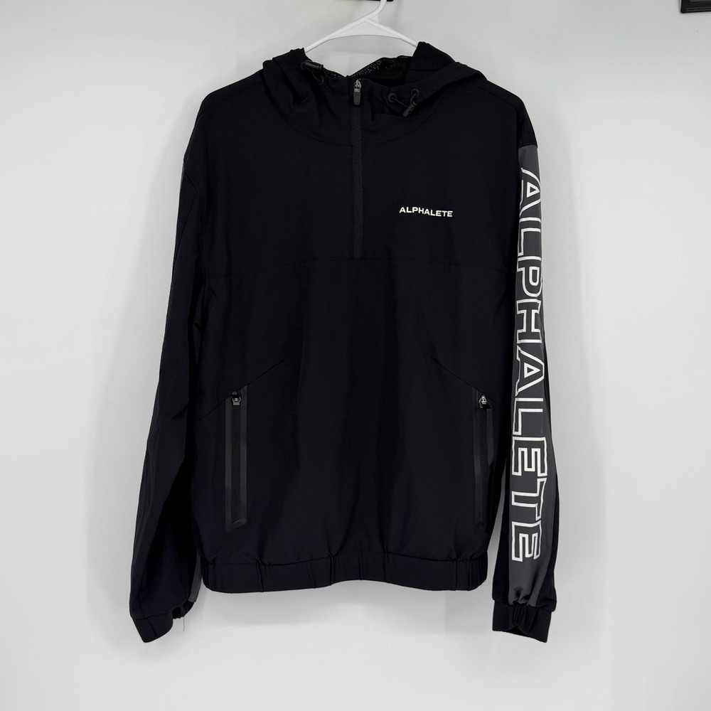 Alphalete EXP Tech Windbreaker Men's XS Black Hooded Quarter Zip Gym Jacket
